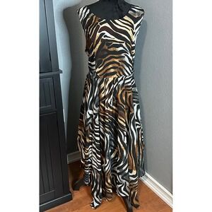 Animal Print Sleeveless Midi Dress 18W Mob Wife Loud Luxury Glam Zebra Fit Flare